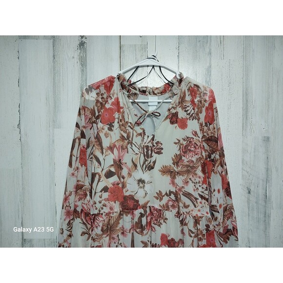 H&M Balloon-Sleeved Dress Beige Floral Size 4 - Picture 3 of 8